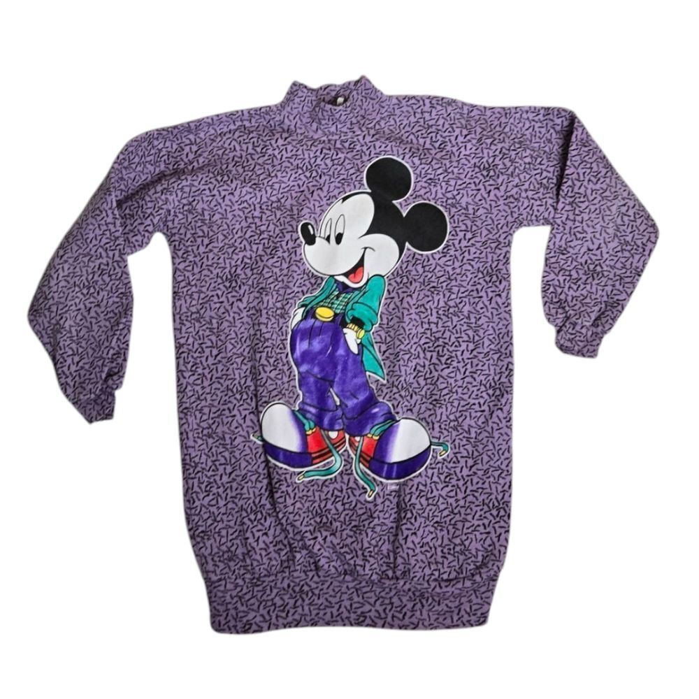 VINTAGE 90s purple‎ Mickey Mouse Disney mock neck long sweatshirt XS